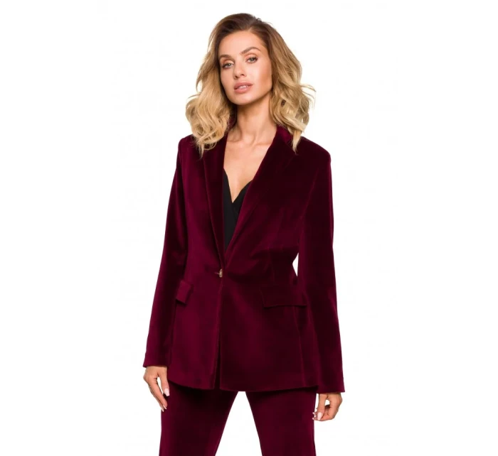 M643 Zamatové sako s jedným gombíkom - bordové