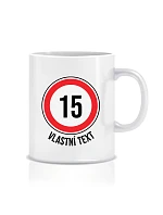 Personalizovaný klasický biely hrnček 300 ml – dopravná značka k narodeninám