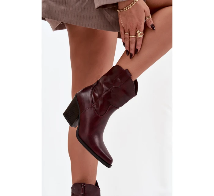Dámske členkové topánky na podpätku D8271 Burgundy - Sweet Shoes Dámske členkové topánky na podpätku D8271 Burgundy - Sweet Shoes