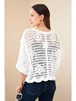 Dámsky bavlnený ažurový sveter s krátkymi rukávmi biely