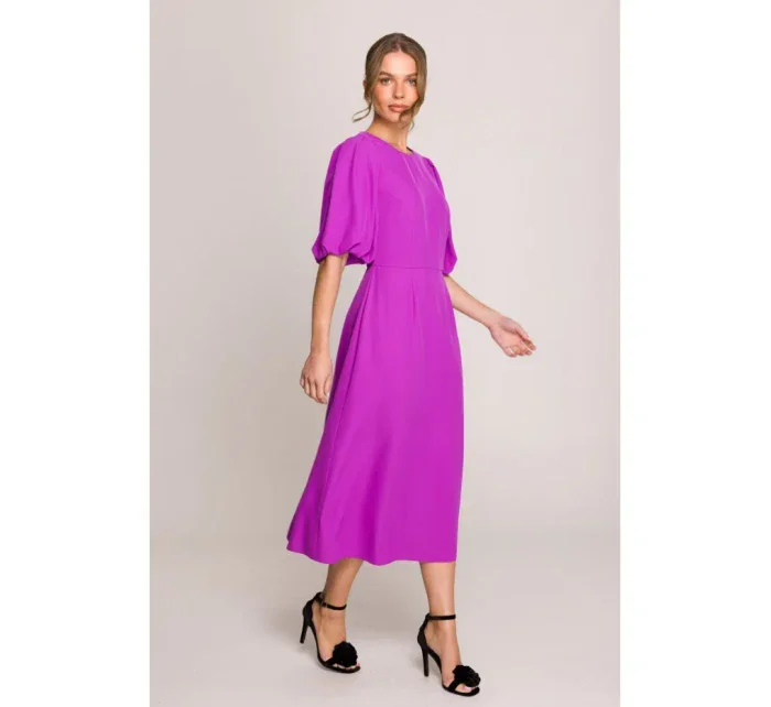 S399 Šaty s puzdrovými rukávmi - levanduľové