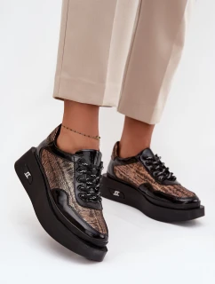 Dámske kožené šnurovacie topánky na platforme Artiker - čierne