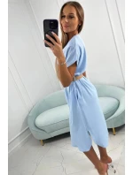 Dámske šaty s ozdobným opaskom 24139 svetlomodré - Kesi Dámske šaty s ozdobným opaskom 24139 svetlomodré - Kesi