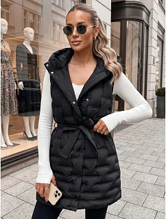 Kamizelka damska pikowana z kapturem i paskiem czarna model 22342246 - FashionStreet
