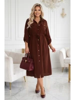 651-1 Midi šaty s gombíkmi a opaskom - čokoládové