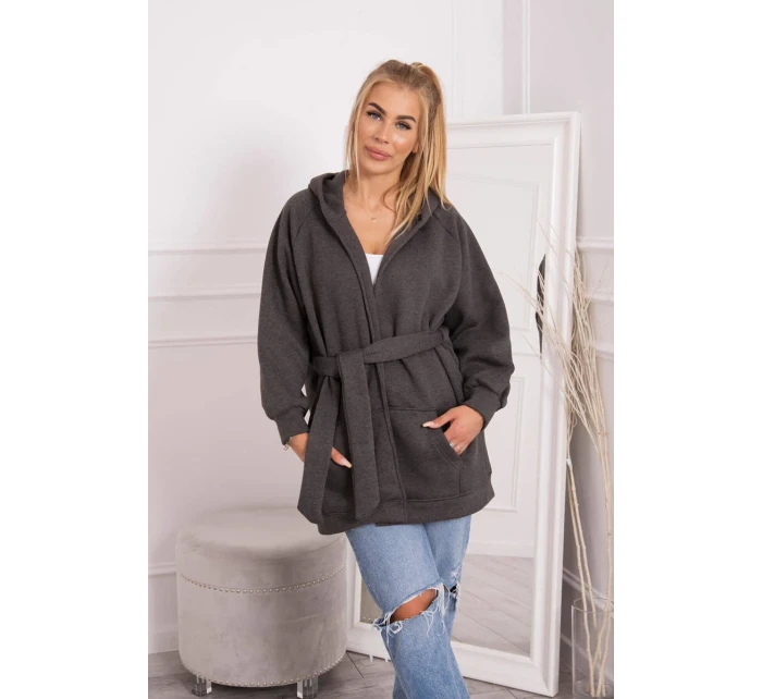 Zateplená bunda so zaväzovaním v páse v grafitovej farbe Zateplená bunda so zaväzovaním v páse v grafitovej farbe