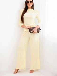 Dámska bavlnená súprava s blúzkou a širokými nohavicami žltá
