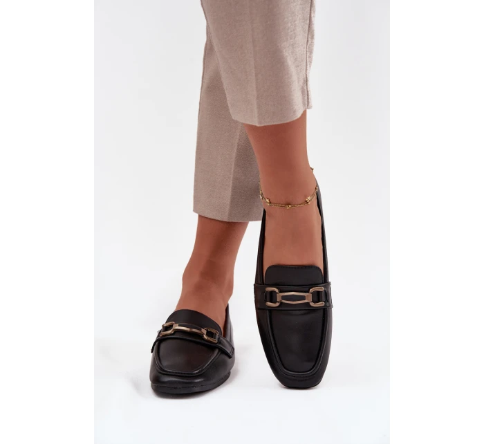 Półbuty Loafersy Damskie Z Ozdobą Czarne Priscelle