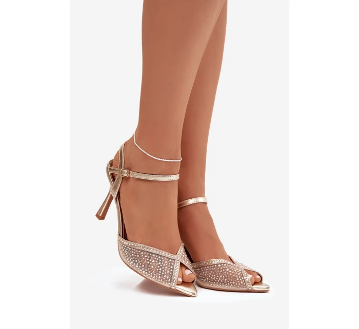 Dámské sandály na jehlovém podpatku s zlatým zdobením Peloria Dámské sandály na jehlovém podpatku s zlatým zdobením Peloria