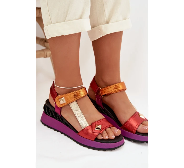 Kožené dámské sandály na platformě model 22028030 Multikolor - D&A Kožené dámské sandály na platformě model 22028030 Multikolor - D&A