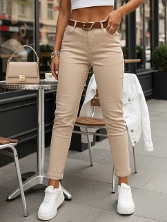 Jeansy damskie skinny push up z paskiem beżowe model 22084497 - FashionStreet