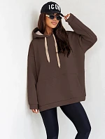 Hrubá dámska mikina klokanka čokoládová (82131)