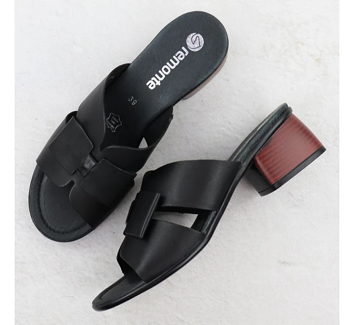 Dámske čierne kožené žabky Remonte R8759-01 Dámske čierne kožené žabky Remonte R8759-01