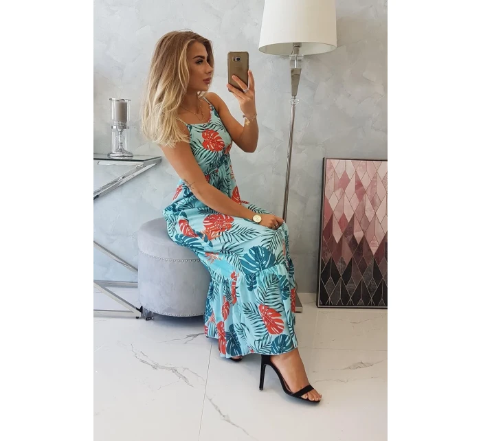 Šaty s motívom listov v mätovej farbe