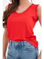 Dámská halenka z viskózy s volánkem u výstřihu červená