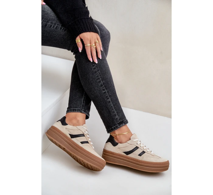 Semišové tenisky na platformě béžové model 21679942 - Zazoo