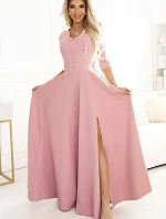 Dámske dlhé čipkované šaty 309-13 AMBER powder pink - Numoco