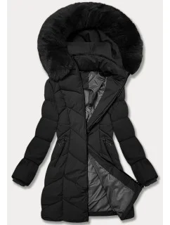 Čierna dámska zimná bunda S'west v dĺžke do polovice stehien (B8306-1)