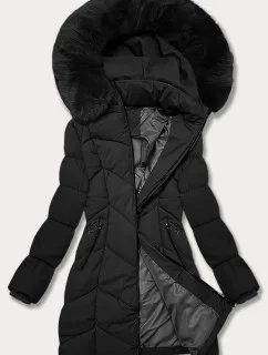 Čierna dámska zimná bunda S'west v dĺžke do polovice stehien (B8306-1)