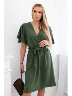 Šaty s vrstveným výstrihom khaki