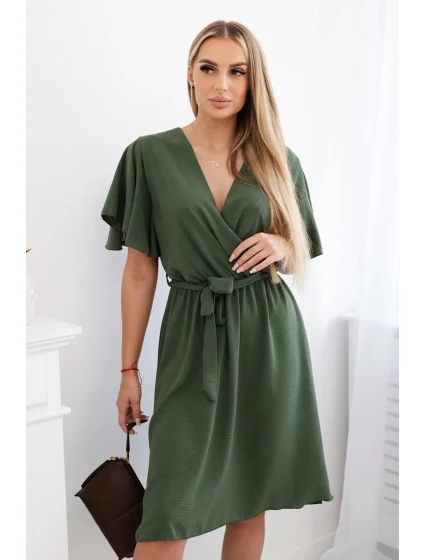 Šaty s vrstveným výstrihom khaki