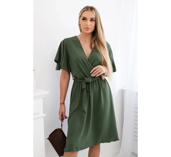 Šaty s vrstveným výstrihom khaki