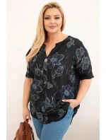 Dámská bavlněná halenka Plus Size s květinovým vzorem černá Dámská bavlněná halenka Plus Size s květinovým vzorem černá