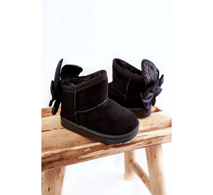 Dziewczęce Ocieplane Śniegowce Z Kokardkami Czarne Meriva