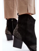 Damskie Zdobione Botki Kowbojki Na Słupku Czarne Eleduana Damskie Zdobione Botki Kowbojki Na Słupku Czarne Eleduana