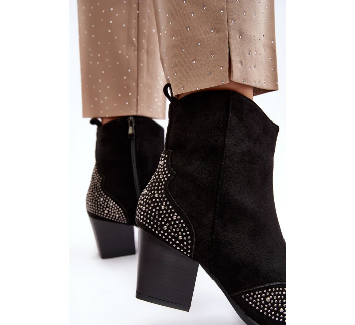 Damskie Zdobione Botki Kowbojki Na Słupku Czarne Eleduana Damskie Zdobione Botki Kowbojki Na Słupku Czarne Eleduana