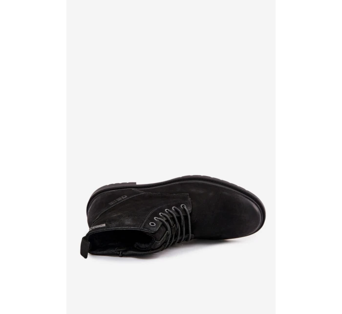 Skórzane Ocieplane Botki Męskie Na Zamek Big Star OO174148 Czarne