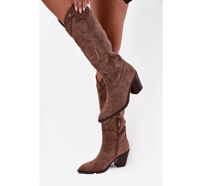 Dámské na podpatku z eko semiše khaki model 21714741 - Boto