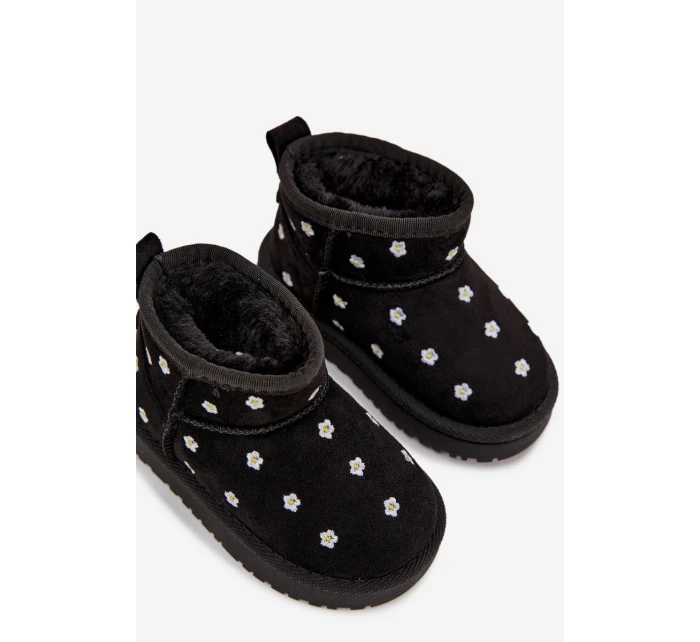 Dětské sněhule s květinami černé Gracina