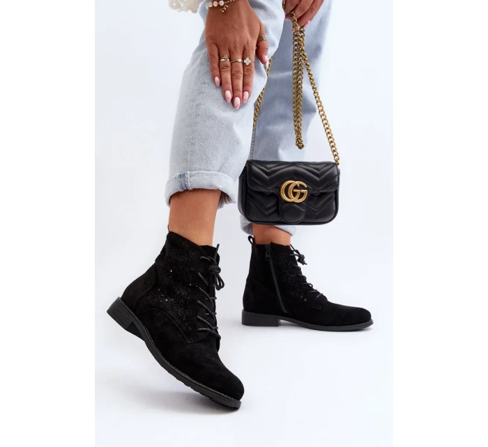 S.Barski dámské kotníkové boty se vzorem, černé S.Barski dámské kotníkové boty se vzorem, černé