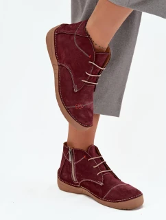 Dámske kožené poltopánky so zipsom Artiker - bordové