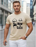 Tshirt męski klasyczny z nadrukiem bawełniany beżowy model 22217897 - FashionStreet