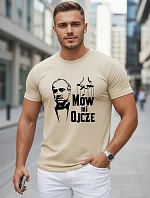 Pánske klasické bavlnené tričko s potlačou béžová FashionStreet NX5145R
