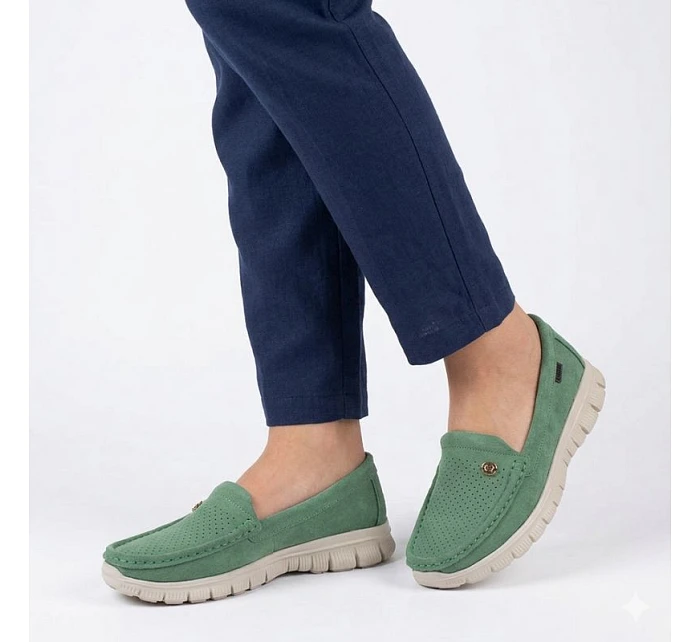 Dámske pohodlné zelené kožené poltopánky Jezzi 7075