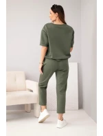Dámsky viskózový maslový set s krátkym rukávom, nohavicami a khaki nohavicami Dámsky viskózový maslový set s krátkym rukávom, nohavicami a khaki nohavicami