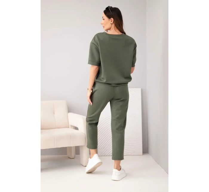 Dámsky viskózový maslový set s krátkym rukávom, nohavicami a khaki nohavicami Dámsky viskózový maslový set s krátkym rukávom, nohavicami a khaki nohavicami