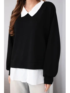 Dámská máslová mikina z viskózy s model 22014163 vsadkou černá - K-Fashion