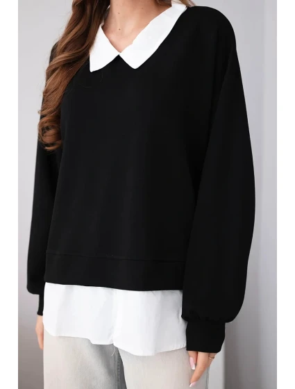 Dámská máslová mikina z viskózy s model 22014163 vsadkou černá - K-Fashion