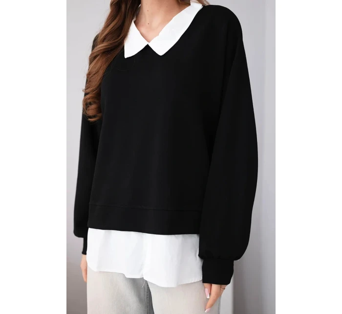 Dámská máslová mikina z viskózy s model 22014163 vsadkou černá - K-Fashion