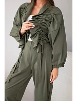 Dámský bavlněný komplet s model 22294792 mikinou a kalhotami khaki zielony - K-Fashion