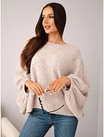 Svetr dámský s přídavkem model 22540756 oversize béžový melír - K-Fashion Svetr dámský s přídavkem model 22540756 oversize béžový melír - K-Fashion