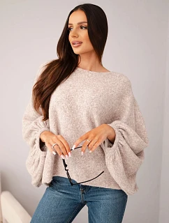 Svetr dámský s přídavkem model 22540756 oversize béžový melír - K-Fashion