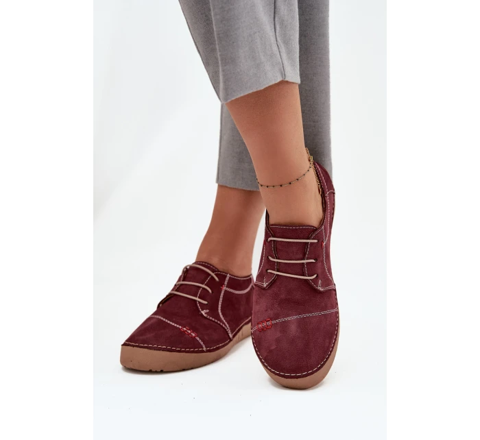 Skórzane Półbuty Damskie Z Przeszyciami Artiker 57C2111 Bordowe