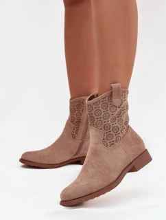 Botki Damskie Na Płaskim Obcasie Z Ażurowym Wzorem S.Barski HY52-530 Beżowe