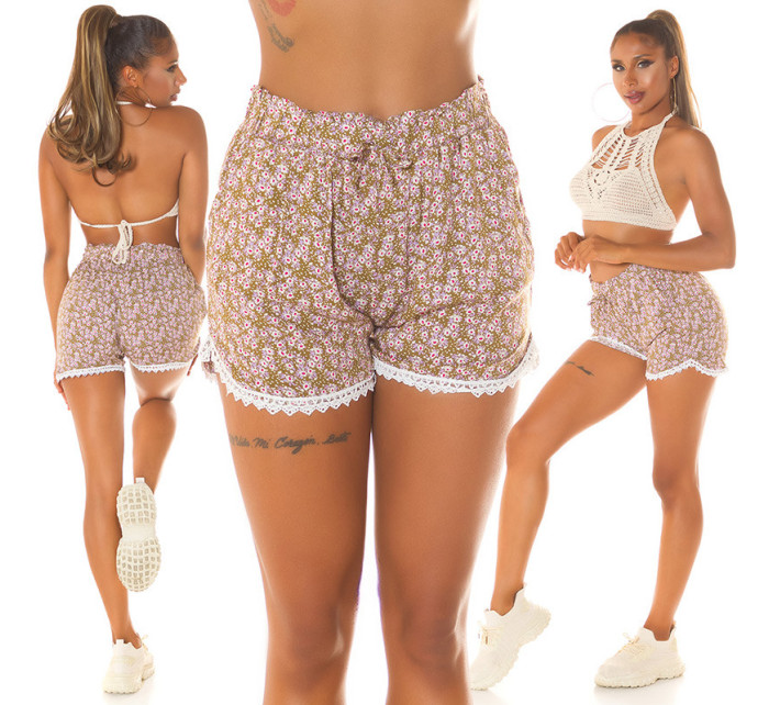 Sexy Highwaist Shorts with Print & lace