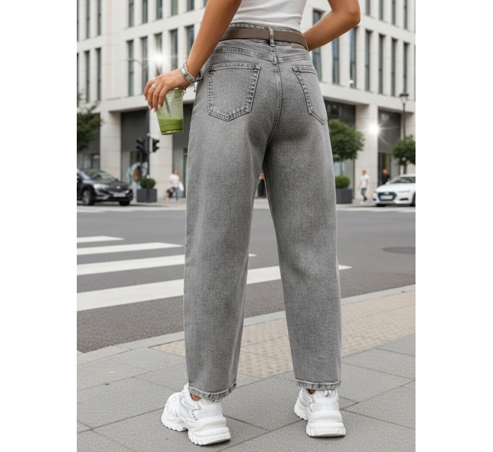 Dámske džínsy balónového strihu s opaskom sivé FashionStreet UY2888
